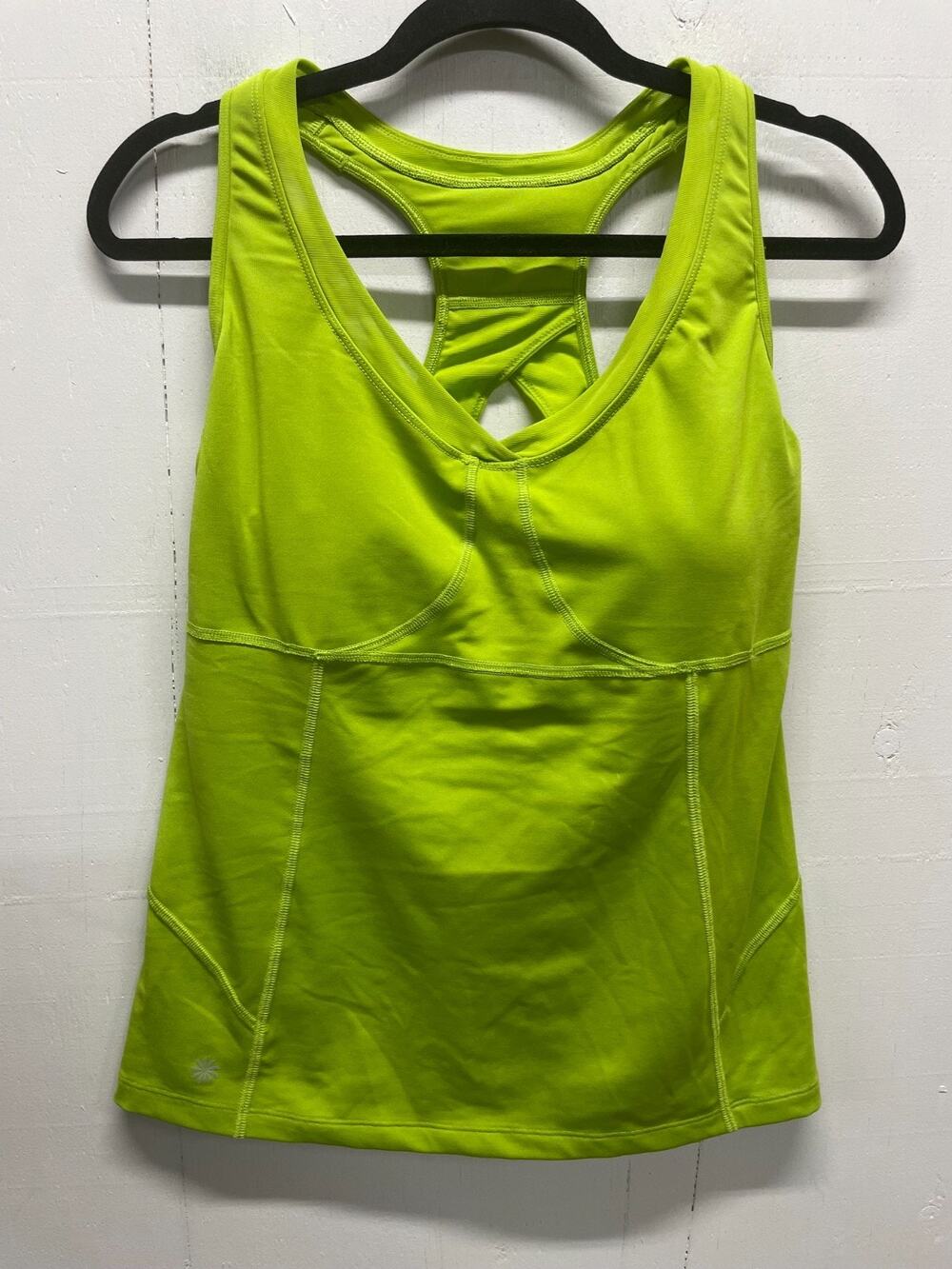 Athleta Women's Va Va Built-in Bra 38D Tank With Razorback Design Neon Green